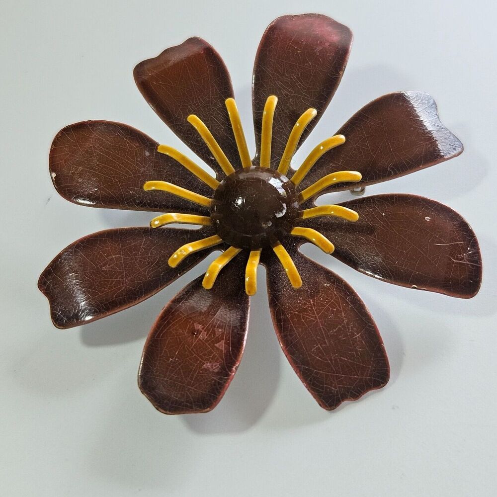 Vintage brown and yellow flower brooch